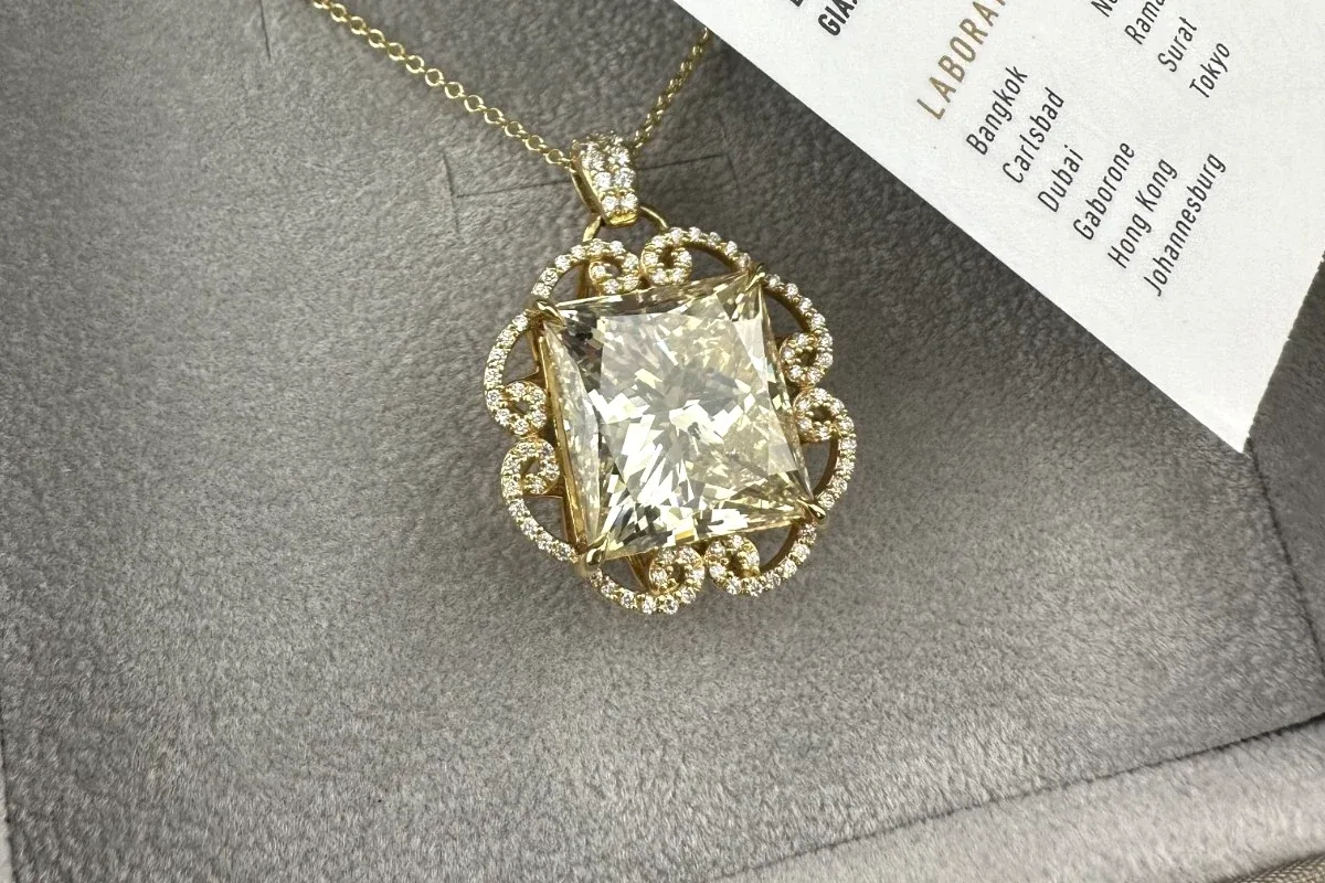 GIA certified diamond pendant necklace with grading report
