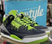 Air Jordan 3 Doernbecher sneakers with green drip detailing on the Doernbecher Freestyle box