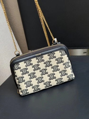 Celine logo-print clutch on a gold chain strap