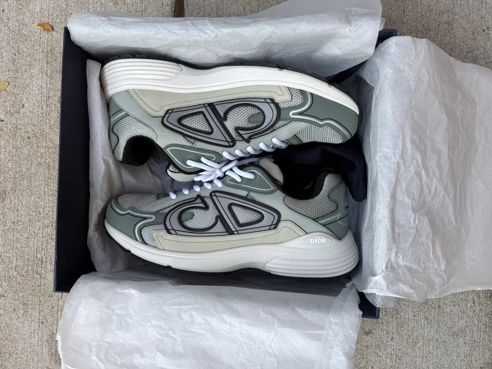Dior B30 sneaker in sage green with CD logo panels