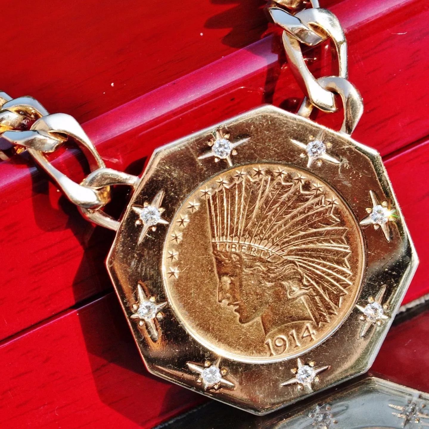 1914 Indian Head ten dollar gold eagle coin pendant