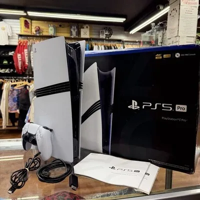 Sony PlayStation 5 Pro console with its box and DualSense controller