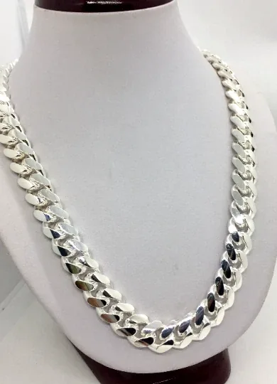 Close look at a sterling silver Cuban link chain for hallmarks