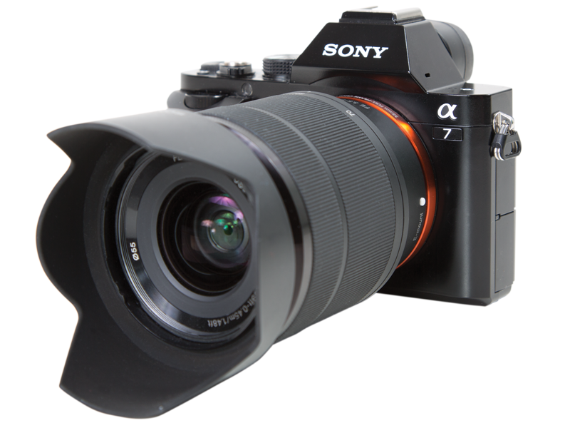 Sony Alpha a7 mirrorless camera with lens attached